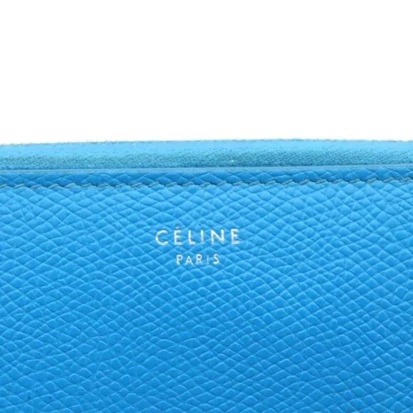 Celine Large Zip Wallet Long Wallet With Coin Purse Leather Logo Round Zipper